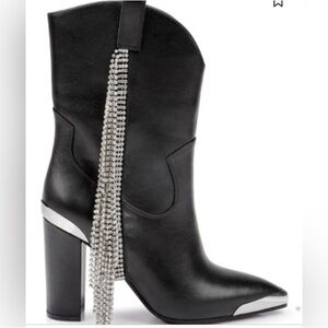 Chic Black Heeled Boots with Silver Accents